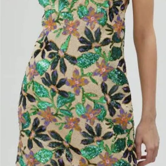 Lola casademunt Italian designer NWT Floral Sequin Dress in Green, Pink- size Sm - Picture 1 of 6